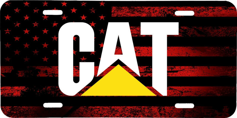CAT CATERPILLAR DISTRESSED RED AMERICAN FLAG VEHICLE LICENSE PLATE TRACTOR TAG