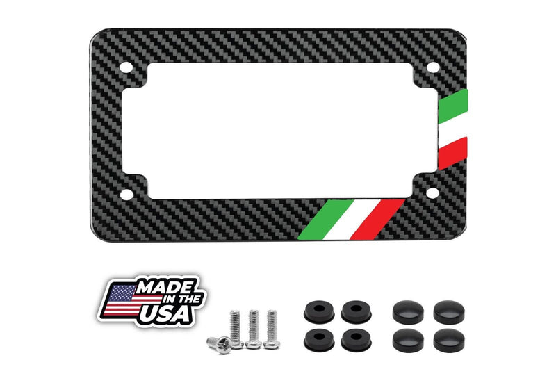 Real Black Carbon Fiber Italy Flag Off-center Motorcycle License Frame