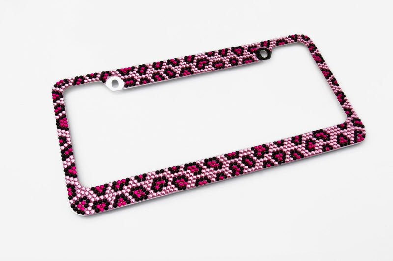 Bling Pink Leopard Diamond License Plate Frame