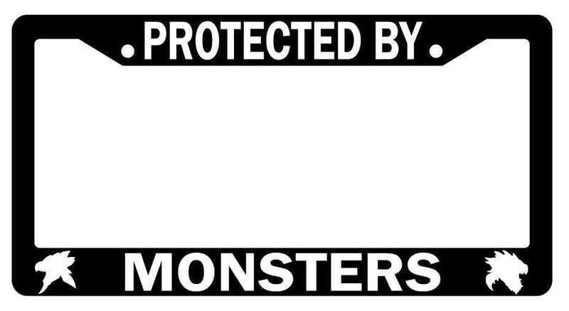 Protected By Monsters Black Plastic License Plate Frame  Mod-GRAPH9856236-1990