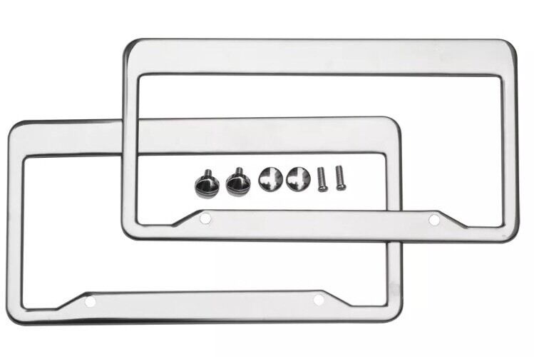 2pcs Sliver Metal Stainless Steel License Plate Frames Screw Caps Tag Cover US