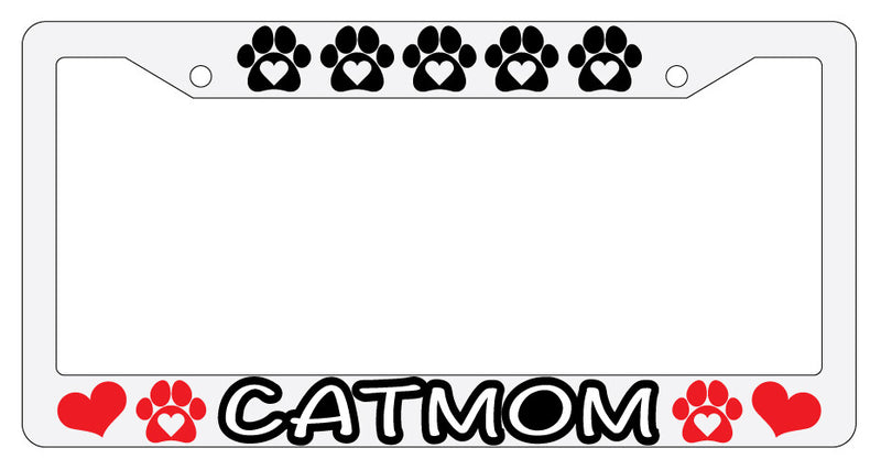 Cat Mom Heart Paws Design 2A White Plastic License Plate Frame  Mod-GRAPH9856236-4026