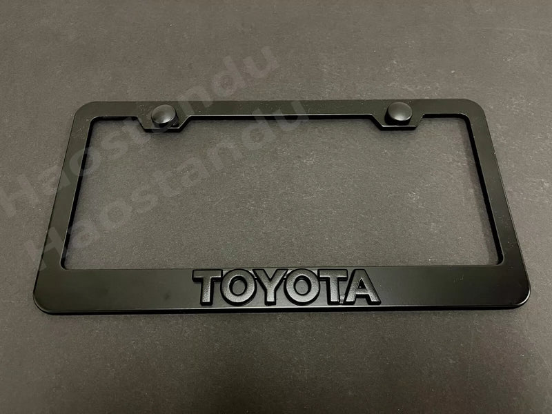 1x Black Toyota 3D Emblem BLACK Stainless License Plate Frame RUST FREE +S.Caps *L