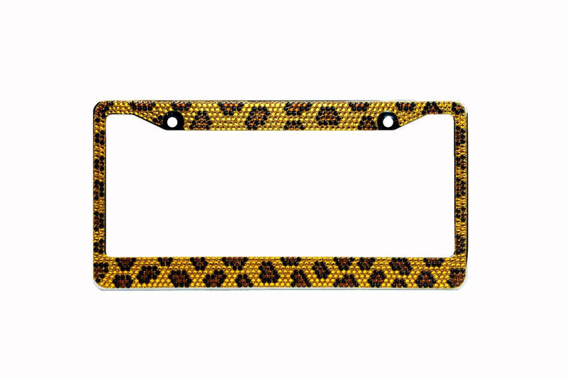 Premium Brown Leopard Crystal Diamond License Plate Frame-C