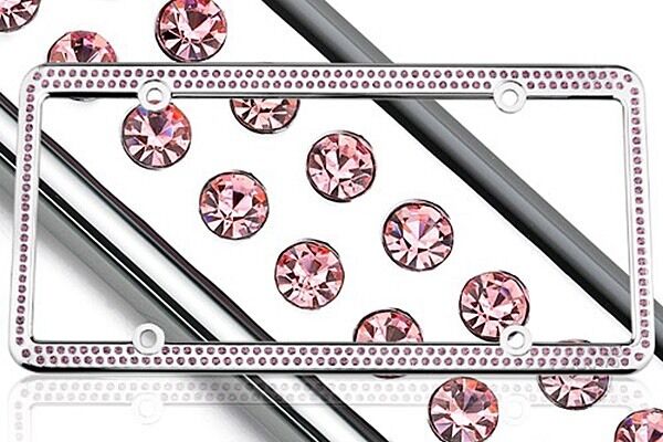Swarovski Pink Crystal Bling license plate frame Inlay With Matching Screw Caps