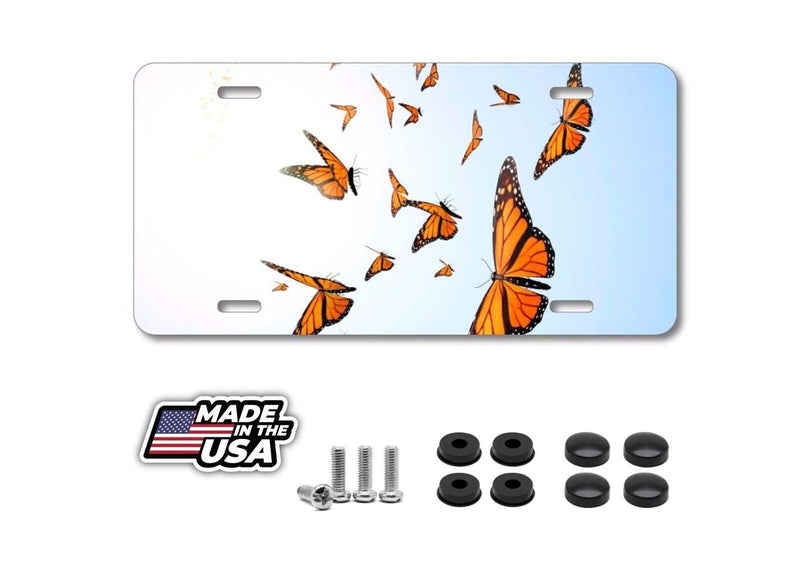 Aluminum License Plate - Flying Monarch Butterflies - Includes Mounting Hardware