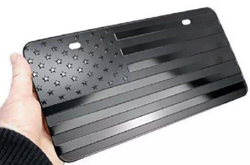 USA American Flag Metal Embossed License Plate (12"x6", Black)