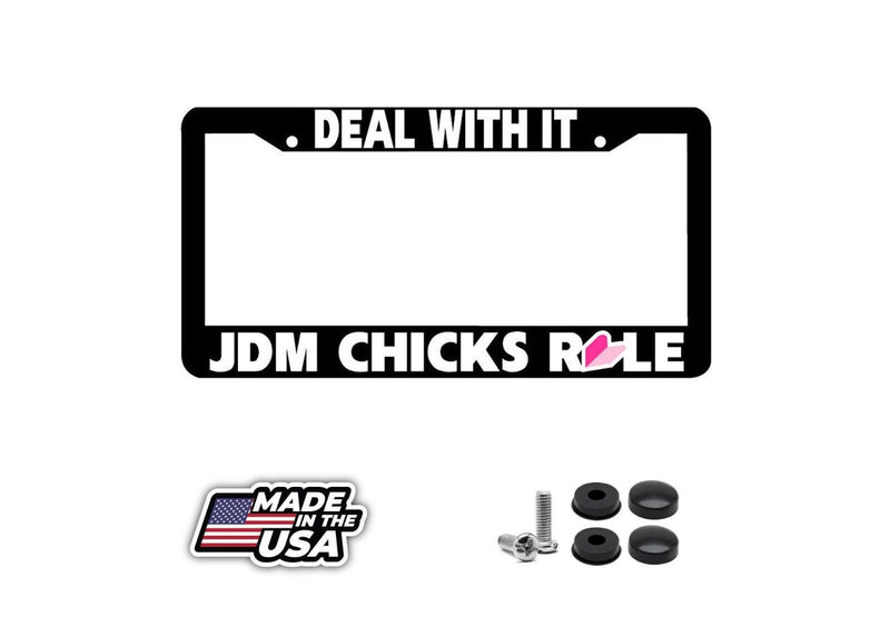 BLACK DEAL WITH IT JDM CHICKS RULE License Plate Frame