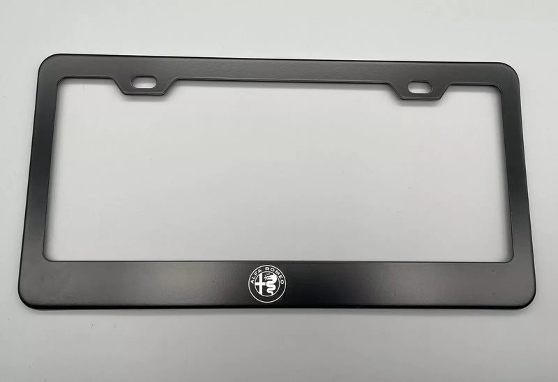 Alfa Romeo Laser Engraved Logo Black Stainless Steel License Plate Frame fit, Rear, Car, Road Legal