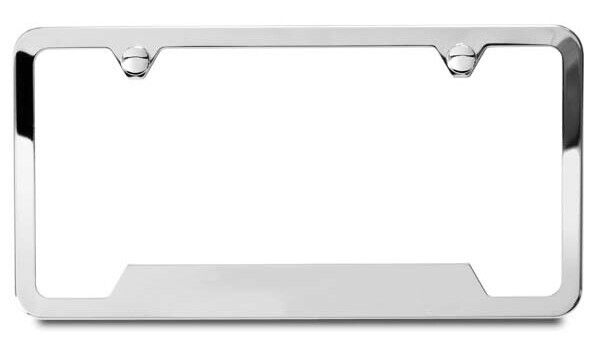Mirror Stainless Steel License plate frame with screw caps Bottom Corner Cut Out