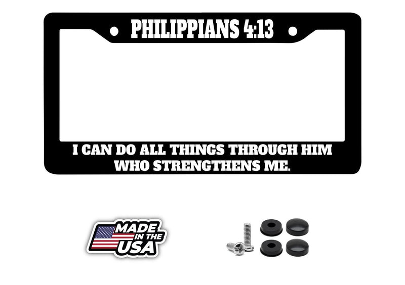 Philippians 4:13 Bible Jesus christian Glossy Black License Plate Frame