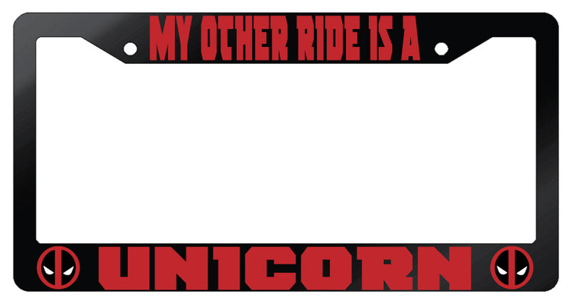 My Other Ride Is A Unicorn Design 2A Glossy Black Plastic License Plate Frame  Mod-GRAPH9856236-7368