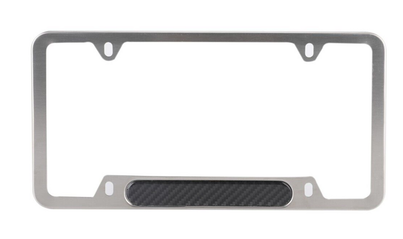 Brush Chrome Stainless Steel License Plate Frame with Real Carbon Fiber Insert