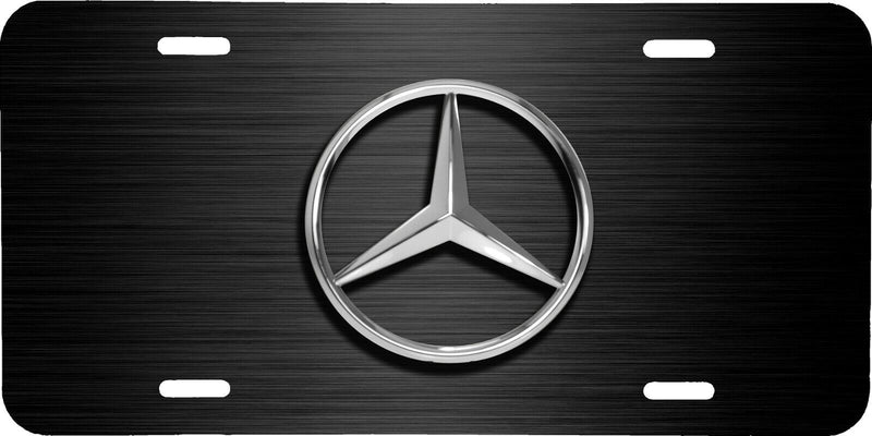 MERCEDES LOGO PRINTED BLACK BRUSHED LOOK VEHICLE LICENSE PLATE FRONT TAG .040 GA