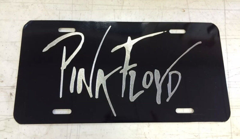Pink Floyd Logo Car Tag Diamond Etched on Black Aluminum License Plate