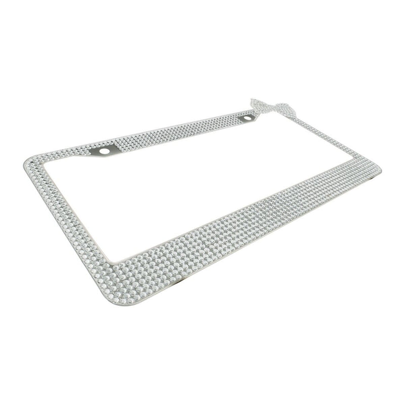 Clear 7 Rows Bling Diamond Crystal License Plate Frame With Corner Clear Bow Tie