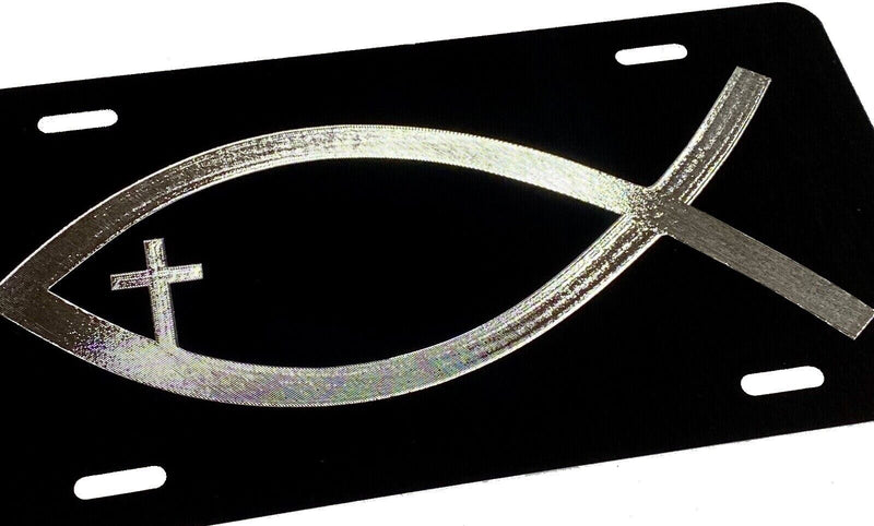 Engraved Christian Fish With Cross Car Tag Aluminum Vanity License Plate Gift