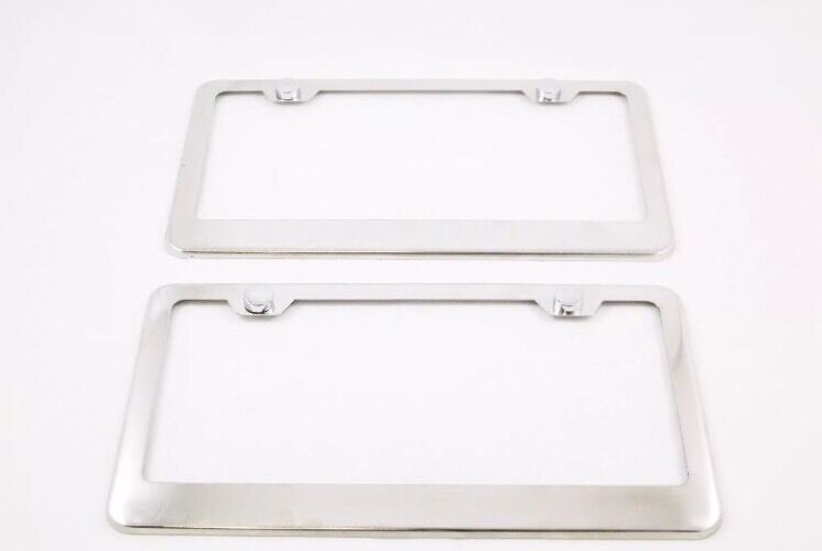 2 pcs High End Stainless Steel Mirror Chrome License Plate Frame+Free Cap