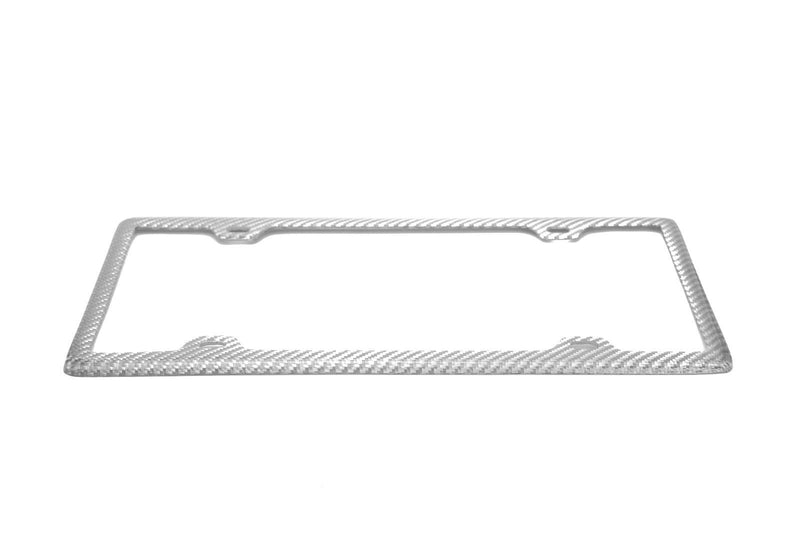 100% Real Silver Carbon Fiber License Plate Frame Silm 4 Holes With Screw Caps
