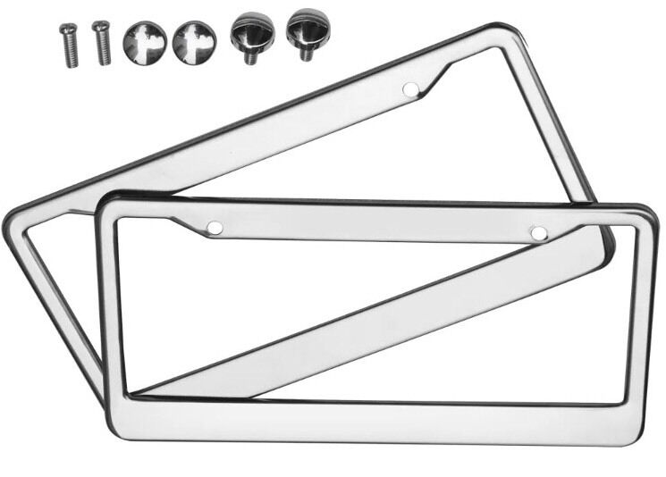 2pcs Sliver Metal Stainless Steel License Plate Frames Screw Caps Tag Cover US