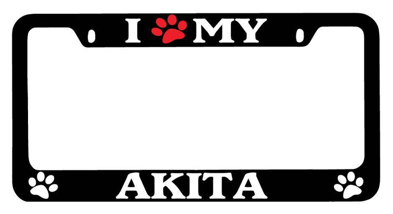 Black METAL License Plate Frame I Heart My (Paw) Akita Auto Accessory 239  Mod-GRAPH9856236-9058