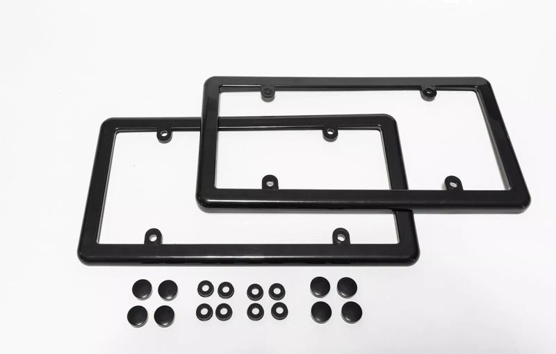 2 Black License PlateMount Holder Frames + (FREE) 8 Screw Caps / Brand New