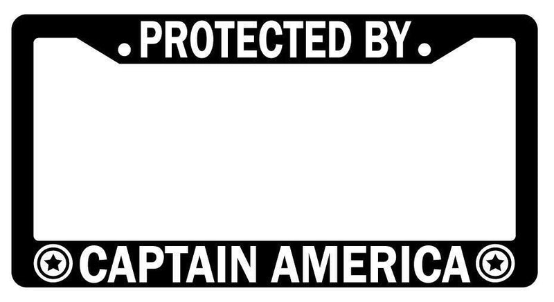 Protected By Captain America Black Plastic License Plate Frame For Marvel  Mod-GRAPH9856236-3874