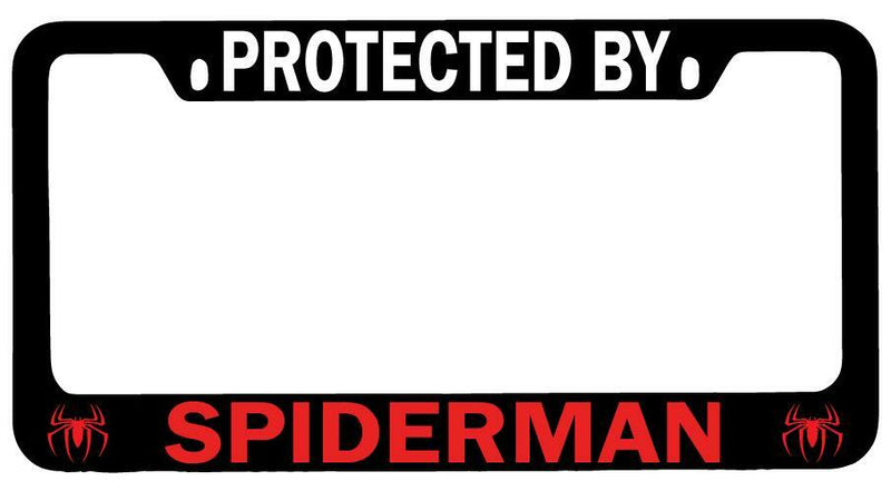 Protected By For Spiderman Black METAL License Plate Frame Auto For Marvel  Mod-GRAPH9856236-9919