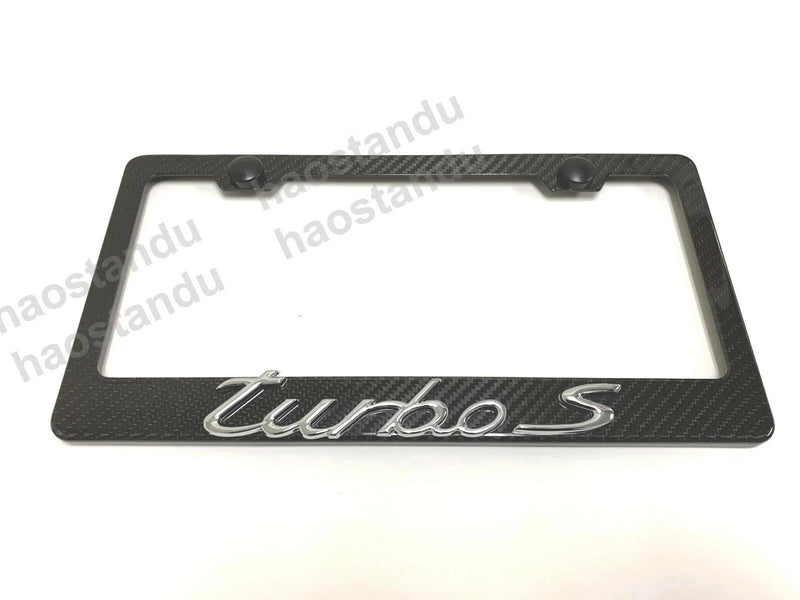 1x TURBO S" 3D Emblem Real 3K TwillWeave CARBON FIBER License Plate Frame Holder