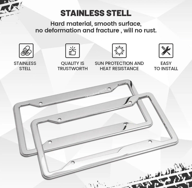 2x Stainless Steel License Plate Frame Holder Chrome Car Tag Cover US Universal