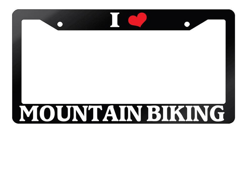 Glossy Black License Plate Frame I HEART MOUNTAIN BIKING Auto Accessory  Mod-GRAPH9856236-7557