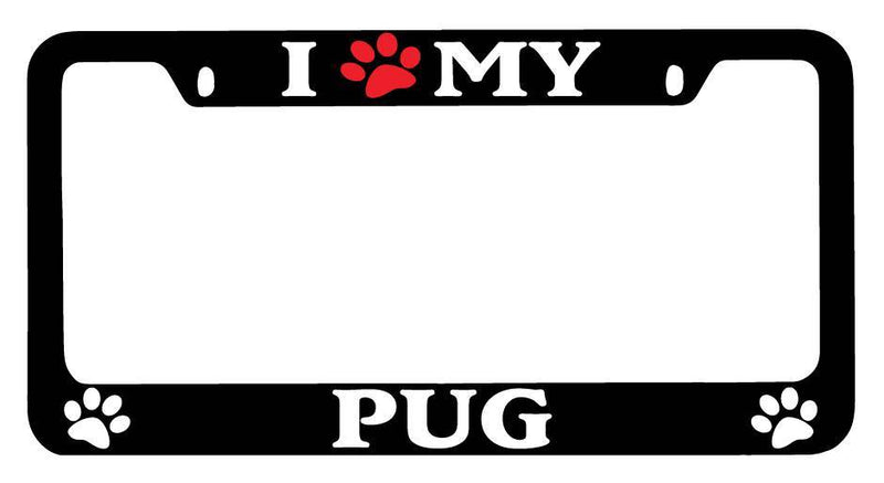Black METAL License Plate Frame I Heart My (Paw) Pug Auto Accessory 528  Mod-GRAPH9856236-9671