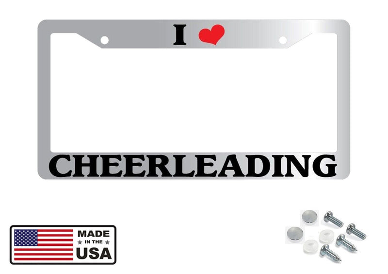 Chrome License Plate Frame "I Heart Cheerleading" Auto Accessory Novelty