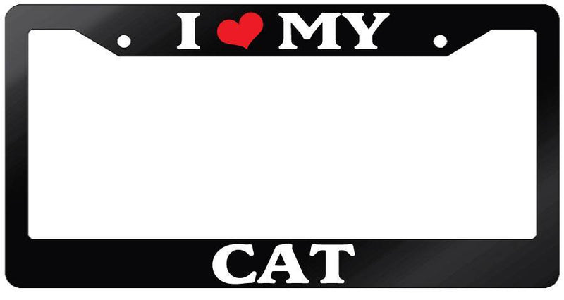 Glossy Black License Plate Frame I HEART MY CAT Auto Accessory -324  Mod-GRAPH9856236-7516