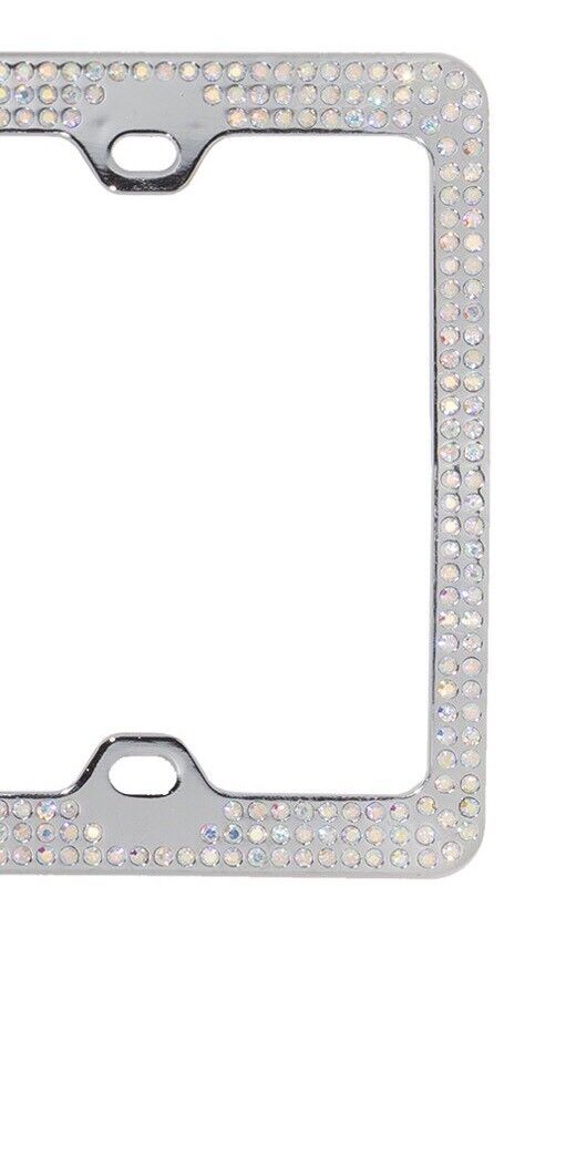 Crystal AB Rhinestone Bling 3 Row Metal Car License Plate Frame w/ Caps