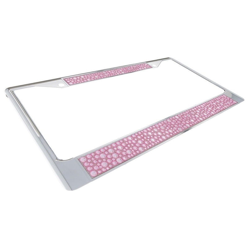 Premium Chrome Mix Light Pink Bling Crystal Diamond License Plate Frame for Car