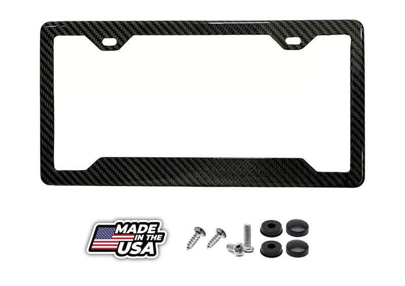CLEAR 100% REAL CARBON FIBER CAR NOTCHED LICENSE PLATE FRAME