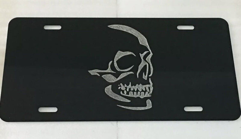 NEW SKULL LOGO Car Tag Diamond Etched on Aluminum License Plate