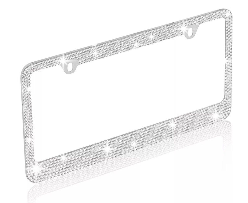 2X Metal Silver Crystal Diamond Style License Plate Frame Universal Fit
