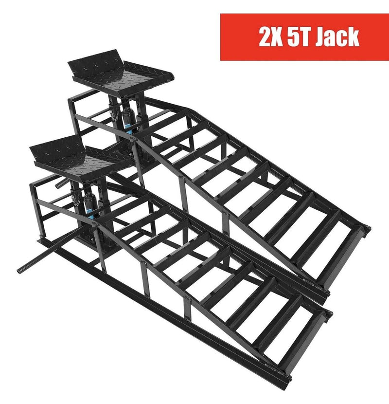 New 2X Hydraulic Car Rampshydraulic Vertical Ramps 5t/11000lb Black