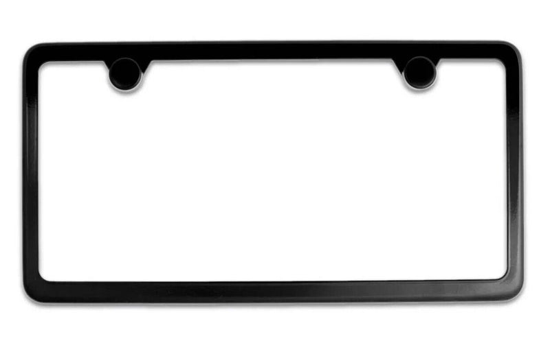 Stainless Steel License Plate Frame w Screw Caps Thin 2 Hole- Silm Black