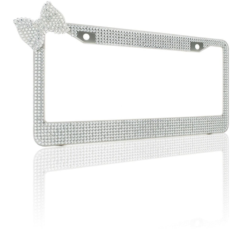 Clear 7 Rows Bling Diamond Crystal License Plate Frame With Corner Clear Bow Tie