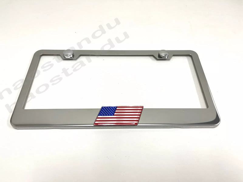 1x US Flag Emblem STAINLESS STEEL Chrome License Plate Frame RUST FREE American