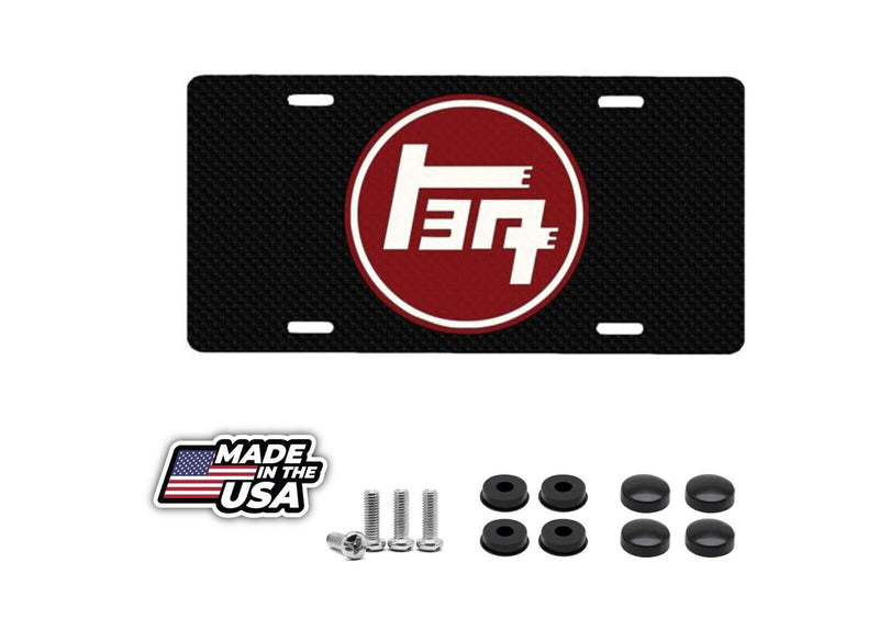 New Custom Retro Toyota Logo Inspired License Plate Tag Carbon Look Red/White