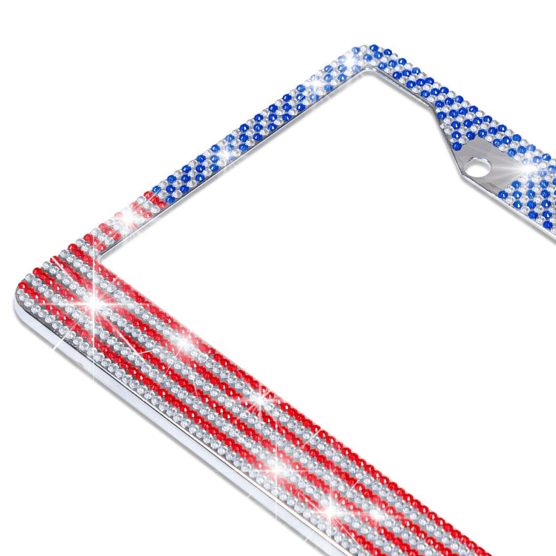 2X Metal USA American Diamond Crystal Bling Style License Plate Frame Universal