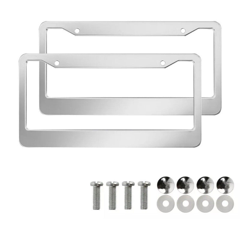 2PCS CHROME STAINLESS STEEL METAL LICENSE Plate Frame COVER SCREW CAPS /CF-2