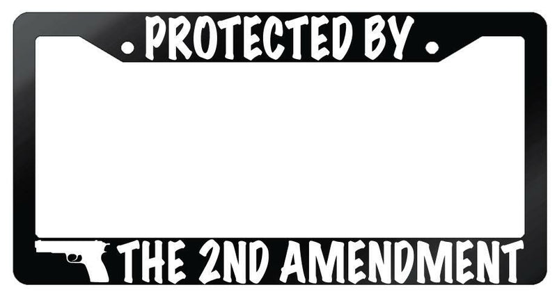 Protected By The 2nd Amendment (Design 2) Glossy Black Plastic License Frame  Mod-GRAPH9856236-7291