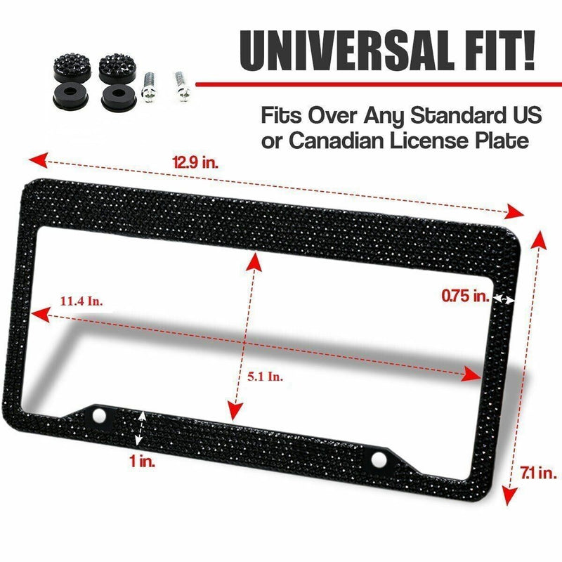 2x Black Metal Diamond Bling Glitter License Plate Frame Crystal Rhine Stone