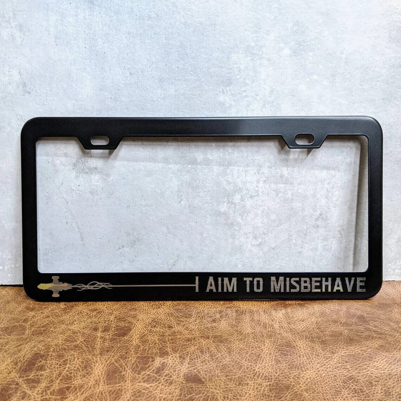 I Aim To Misbehave Firefly in Flight Silhouette METAL Laser Etched License Frame