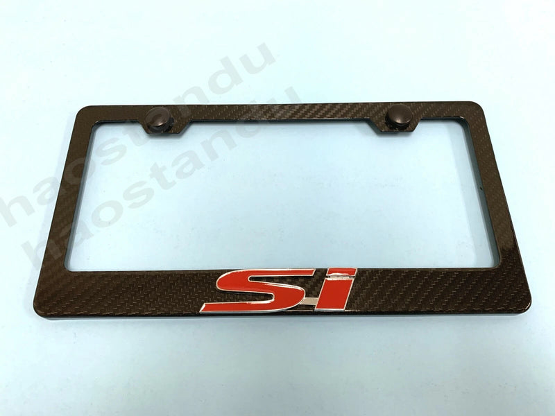 1x "Si" 3D Emblem Badge Real 3K TwillWeave CARBON FIBER License Plate Frame (R)